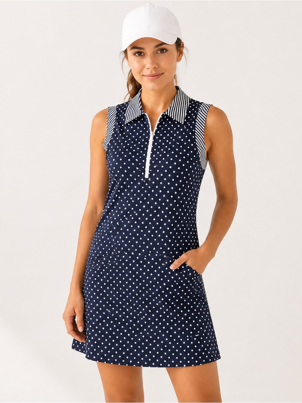 Jofit Navy White Polka Dot Golf Dress XS | Tennis Dress Quarter Zip With Shorts